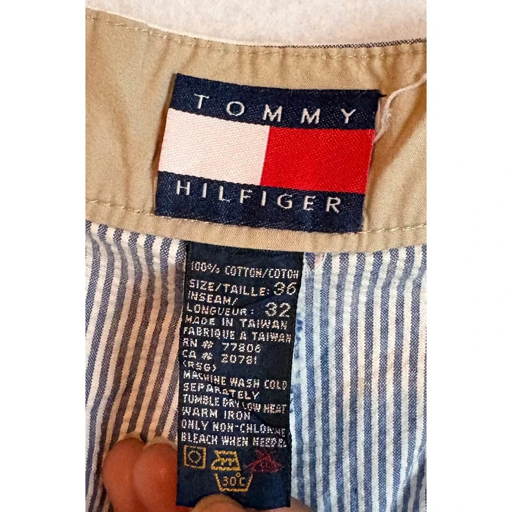 Tommy Hilfiger Mens Seersucker Pleated Pinstripe Trousers Blue White‎ 36x32